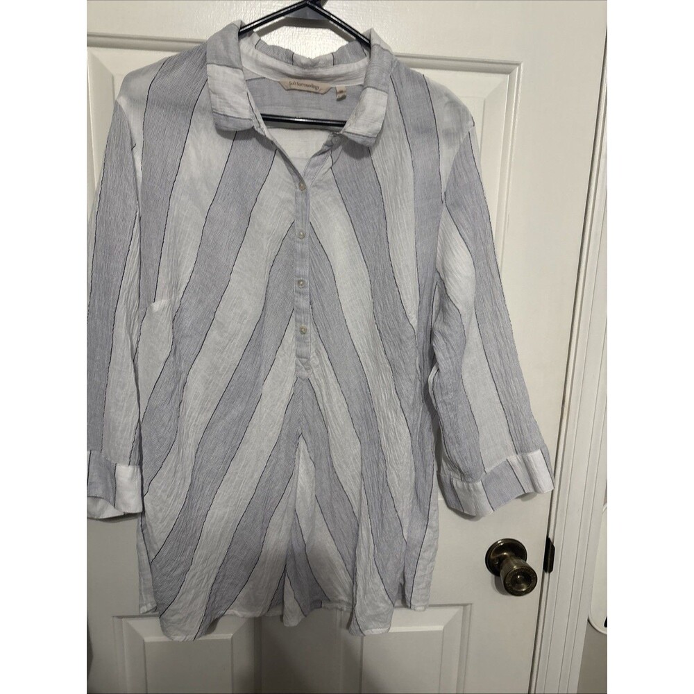 Calessa Women's Crinkle Texture Tunic Shirt 1X Lagenlook Cotton Viscose Light